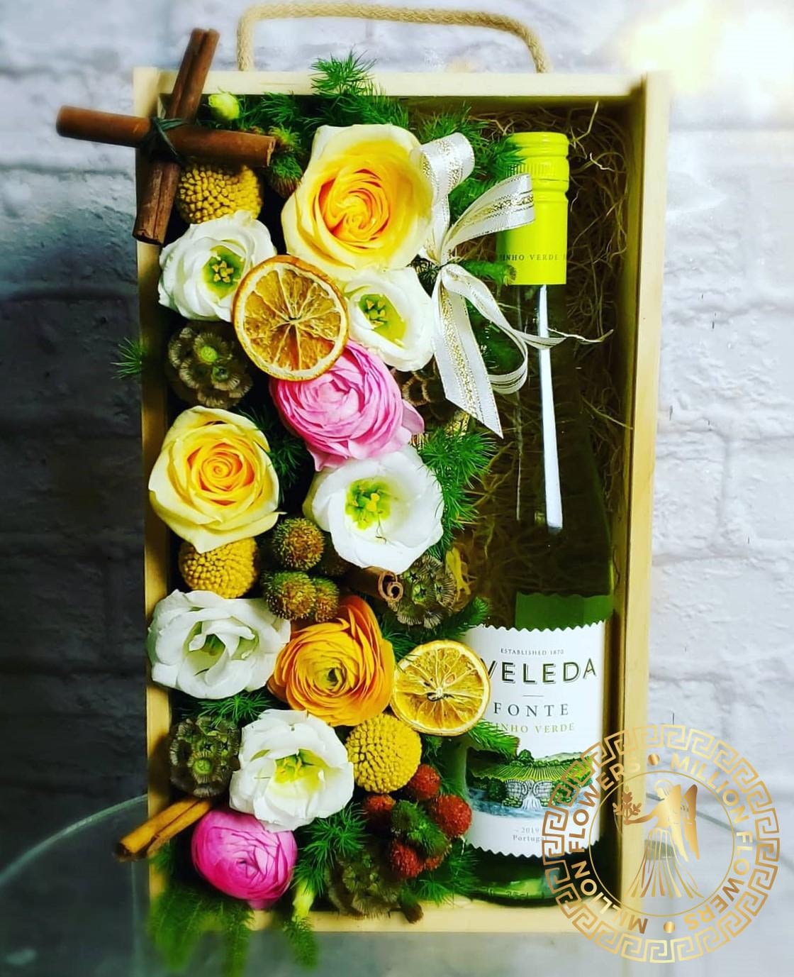 Wooden Wine Gift Box 1 Million Flowers By Davitiani Florist